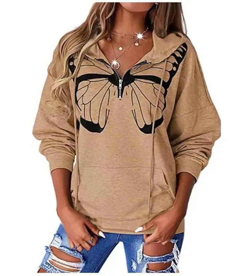 Women's Fashion Patchwork Print Hooded Loose Sweatshirt
