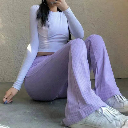 Women's Fashion Solid Color Tight-fitting High-waist Micro-cut Stretch Casual High rise Wide Leg Pant Trousers