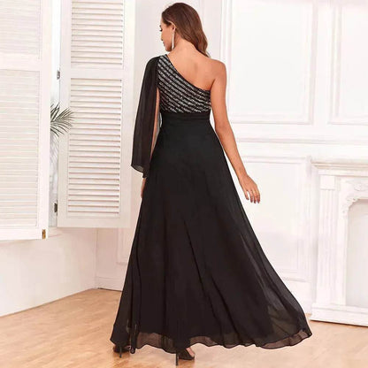 Robe de soirée longue à manches longues et paillettes pour femme