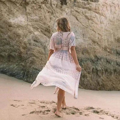 Women's Flowers Printed Dress Bohemian Irregular Beach Clothes
