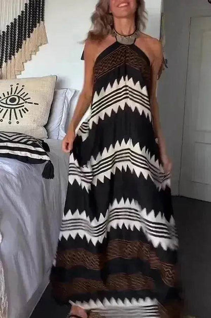 Women's Halterneck Printed Expansion Skirt For Vacation Beach Dress