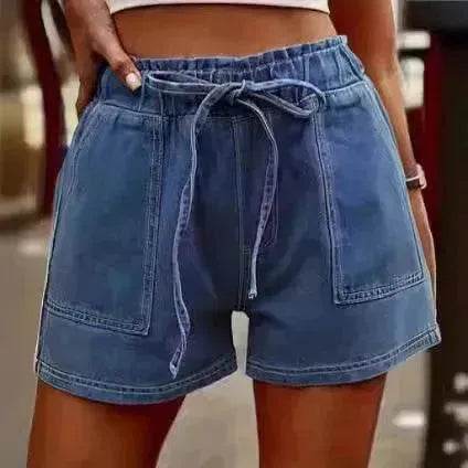 Women's Plus Size Summer Jeans Elastic Waist Tie Solid Color