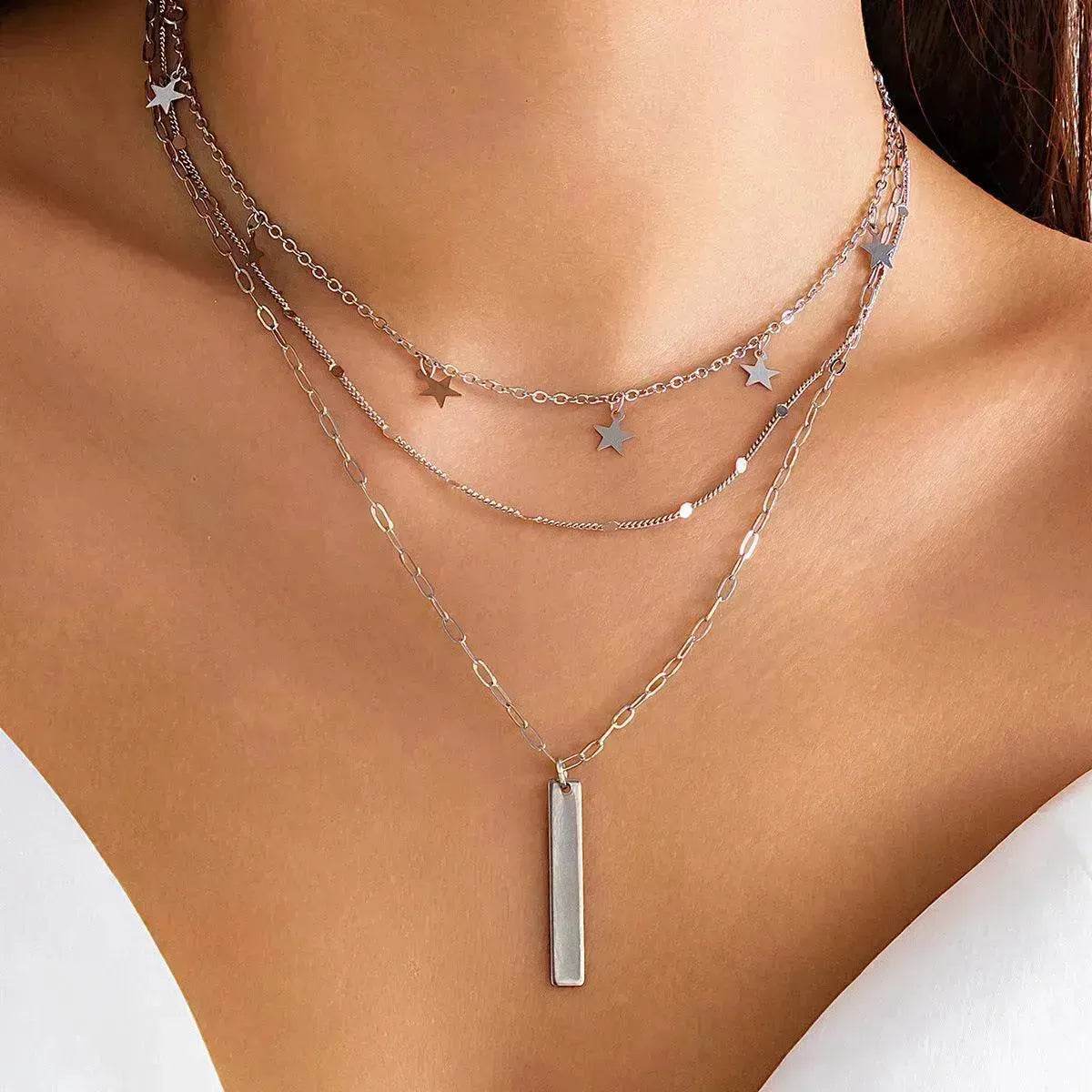 Women's Simple Slim Chain Multi-layer Imitation Pearl Necklace