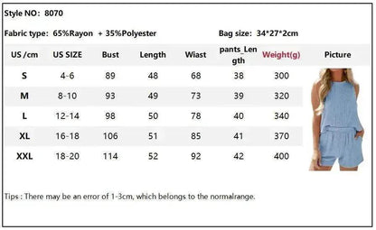 Women's Sleeveless Tank Top Shorts Striped Two-piece Suit