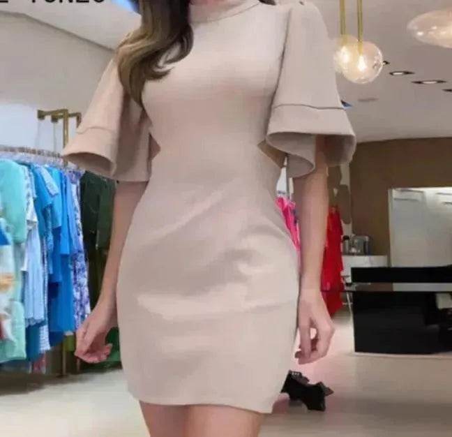 Robe Femme Couleur Unie Col Rond Coupe Ajustée