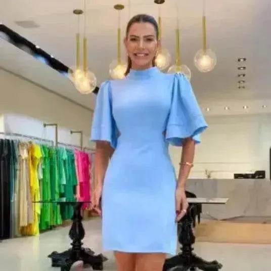 Robe Femme Couleur Unie Col Rond Coupe Ajustée