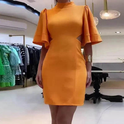 Robe Femme Couleur Unie Col Rond Coupe Ajustée