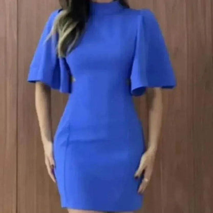 Robe Femme Couleur Unie Col Rond Coupe Ajustée