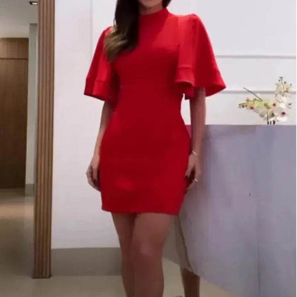 Robe Femme Couleur Unie Col Rond Coupe Ajustée