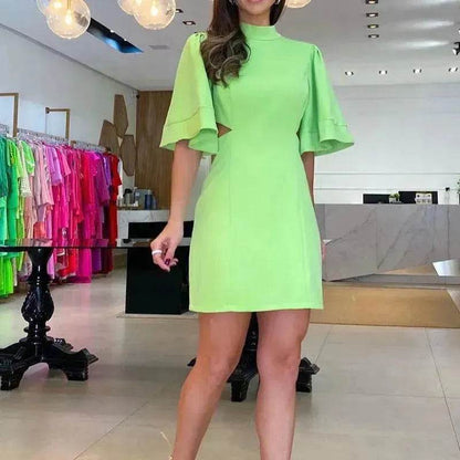 Robe Femme Couleur Unie Col Rond Coupe Ajustée