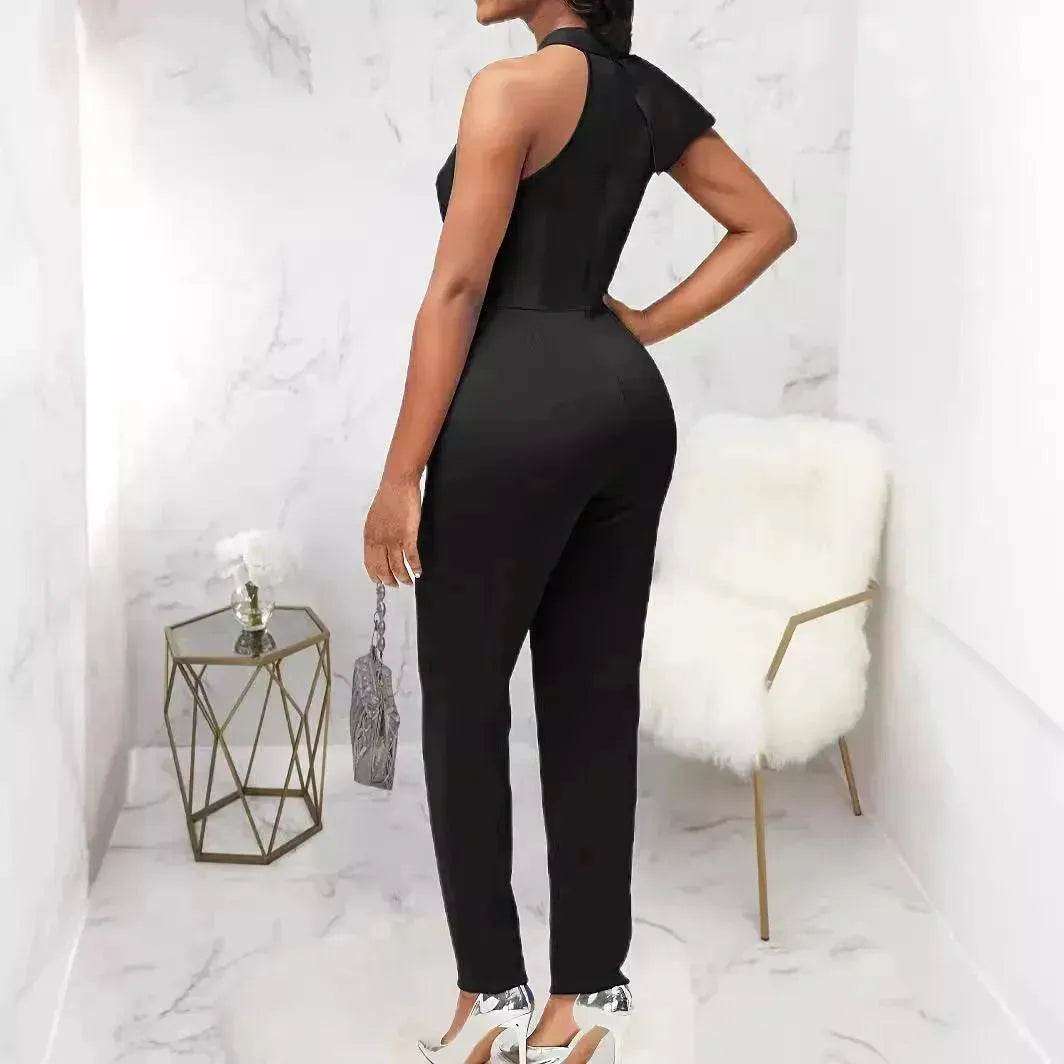 Women's Summer Casual Pure Color Ruffles Sleeveless Jumpsuit