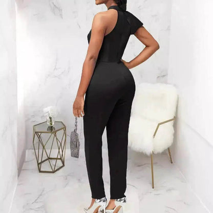 Women's Summer Casual Pure Color Ruffles Sleeveless Jumpsuit