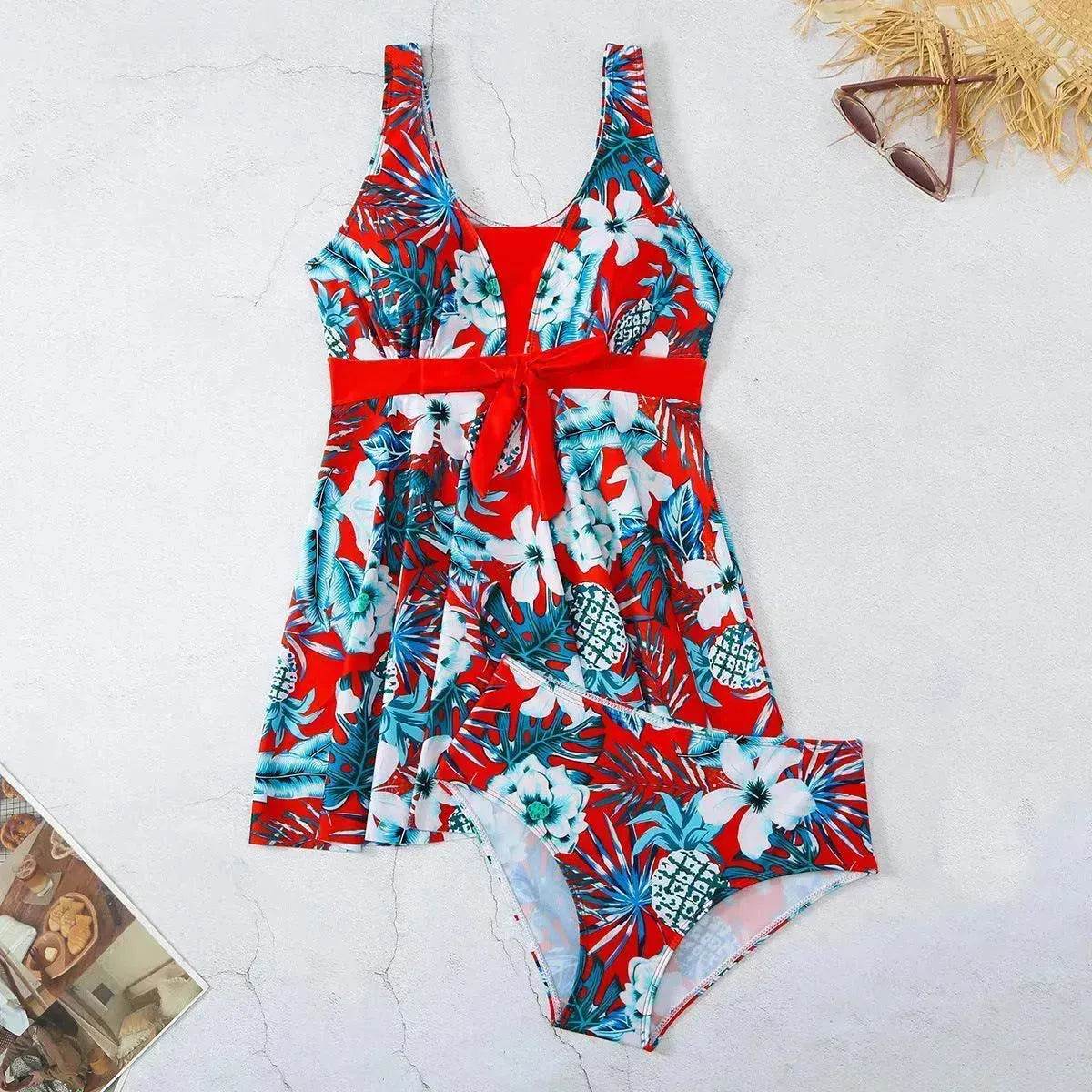 Women's V-neck Printed Split Bikini Swimsuit