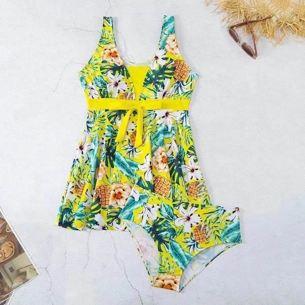 Women's V-neck Printed Split Bikini Swimsuit