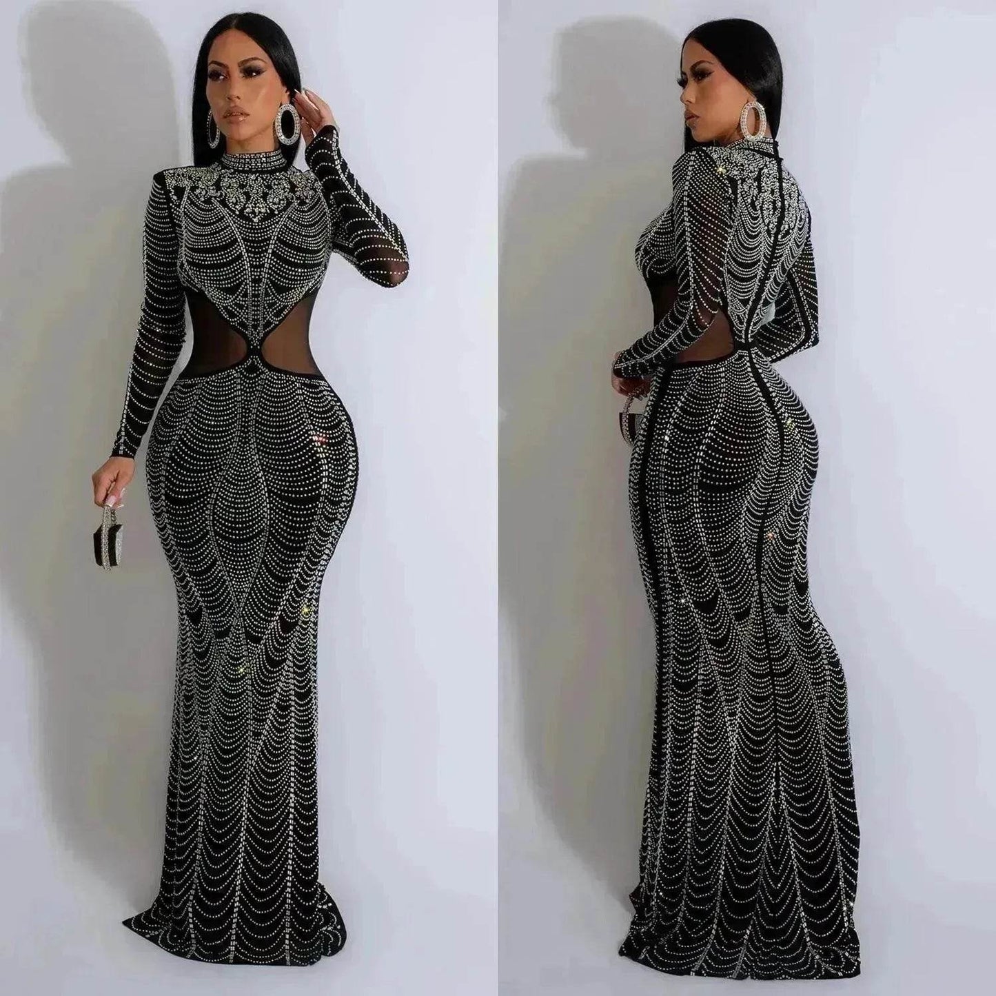 Women's Wear Pure Color Mesh Hot Drilling Dress