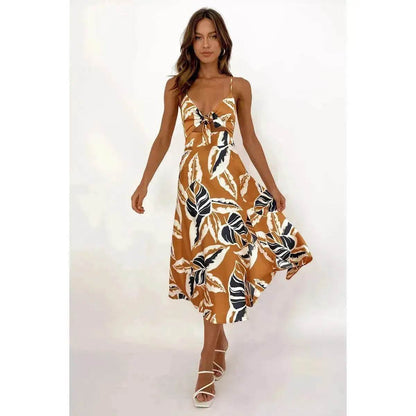 Women Sweet Split Sleeveless Floral Midi Dress