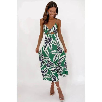 Women Sweet Split Sleeveless Floral Midi Dress