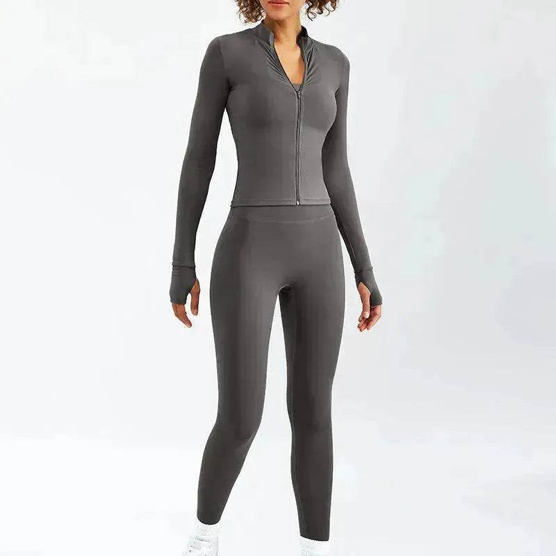 Women Yoga Zipper Long-sleeved Gym Exercise Fitness Suit