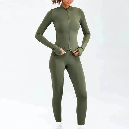 Women Yoga Zipper Long-sleeved Gym Exercise Fitness Suit