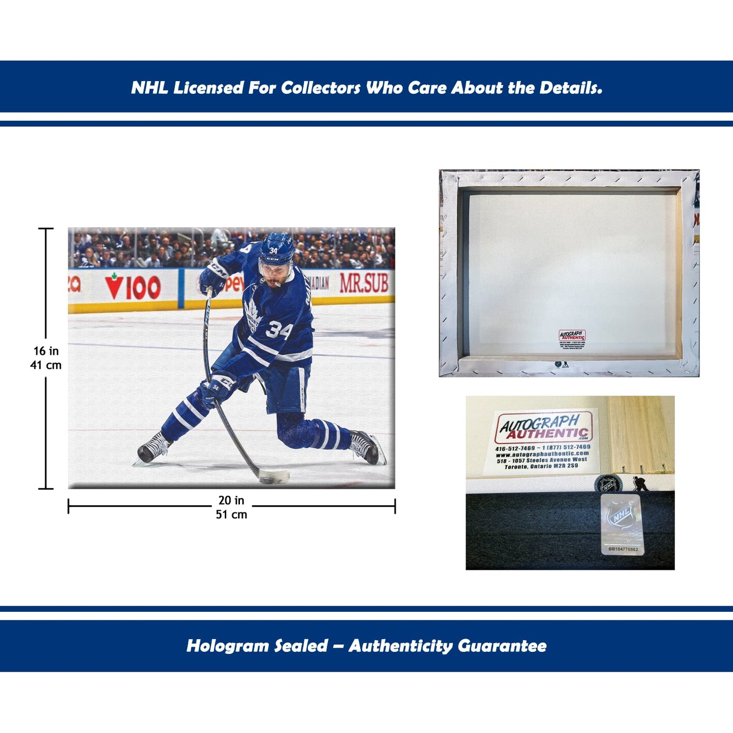 AUSTON MATTHEWS SLAPSHOT WRAPPED CANVAS - TORONTO MAPLE LEAFS 16"X20"