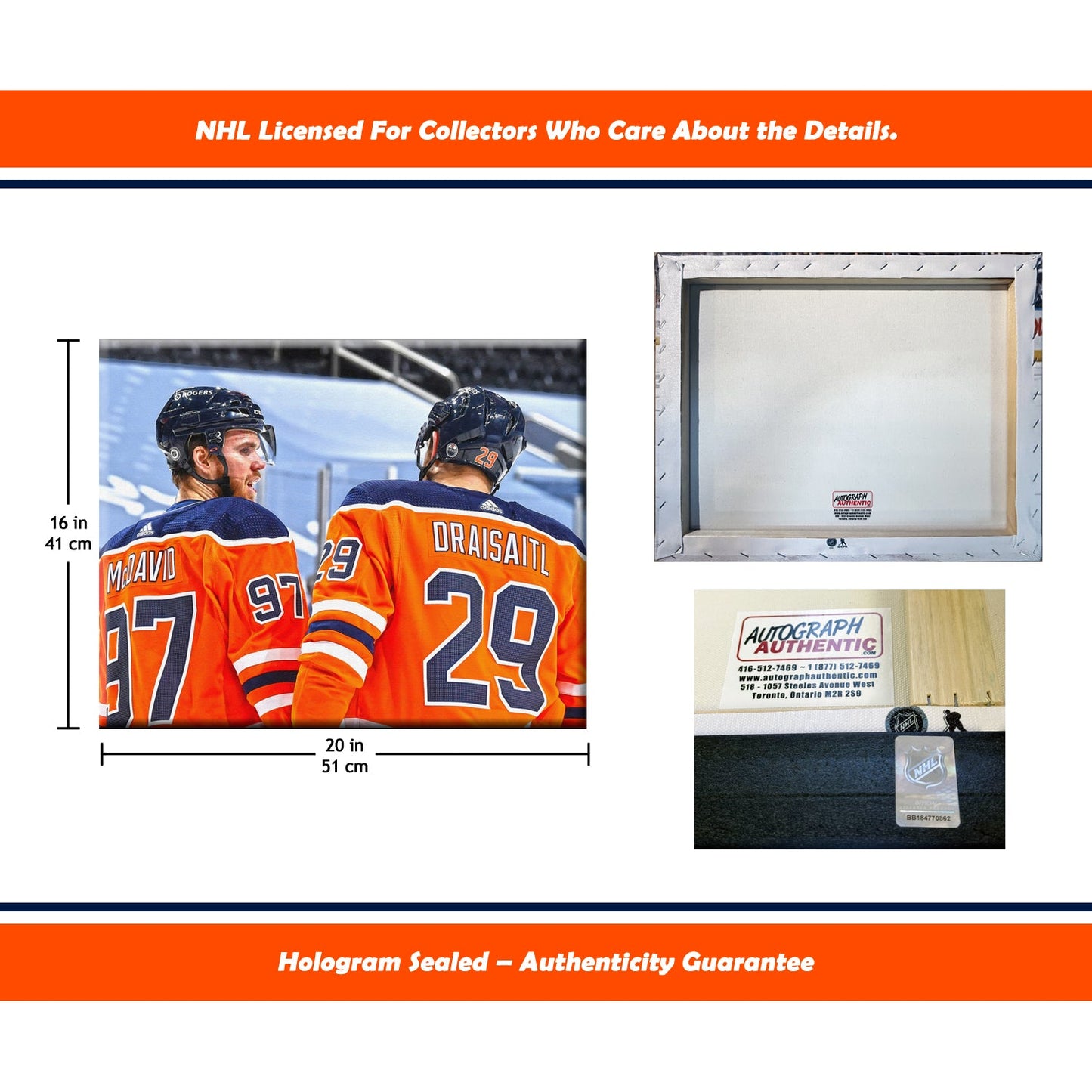 CONNOR MCDAVID & LEON DRAISAITL WRAPPED CANVAS 16"X20" - EDMONTON OILERS
