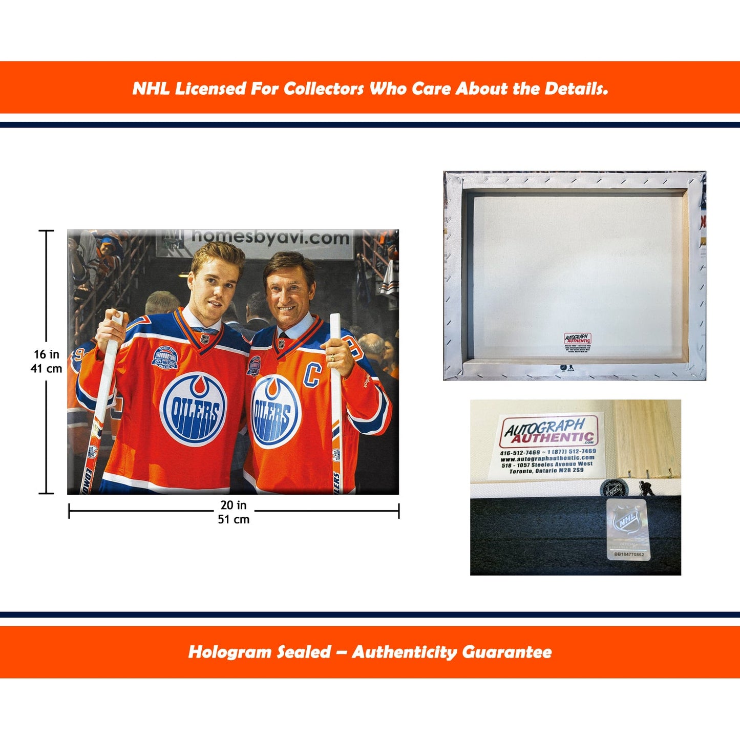 WAYNE GRETZKY & CONNOR MCDAVID WRAPPED CANVAS 16"X20" - EDMONTON OILERS