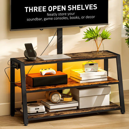 Bay TV Stand with Swivel Mount, Power Outlet and LED Lights for 32-70" TVs-Rustic Brown