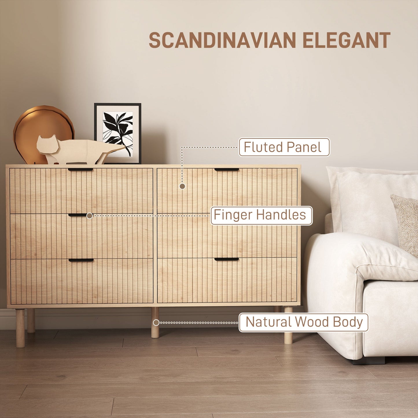Jesse 6 Drawer Dresser with Fluted Panels-Oak