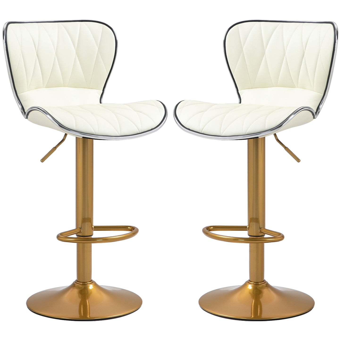 Maxi Counter Height Bar Stools Set of 2-Adjustable Height and Swivel Seat-White/Gold