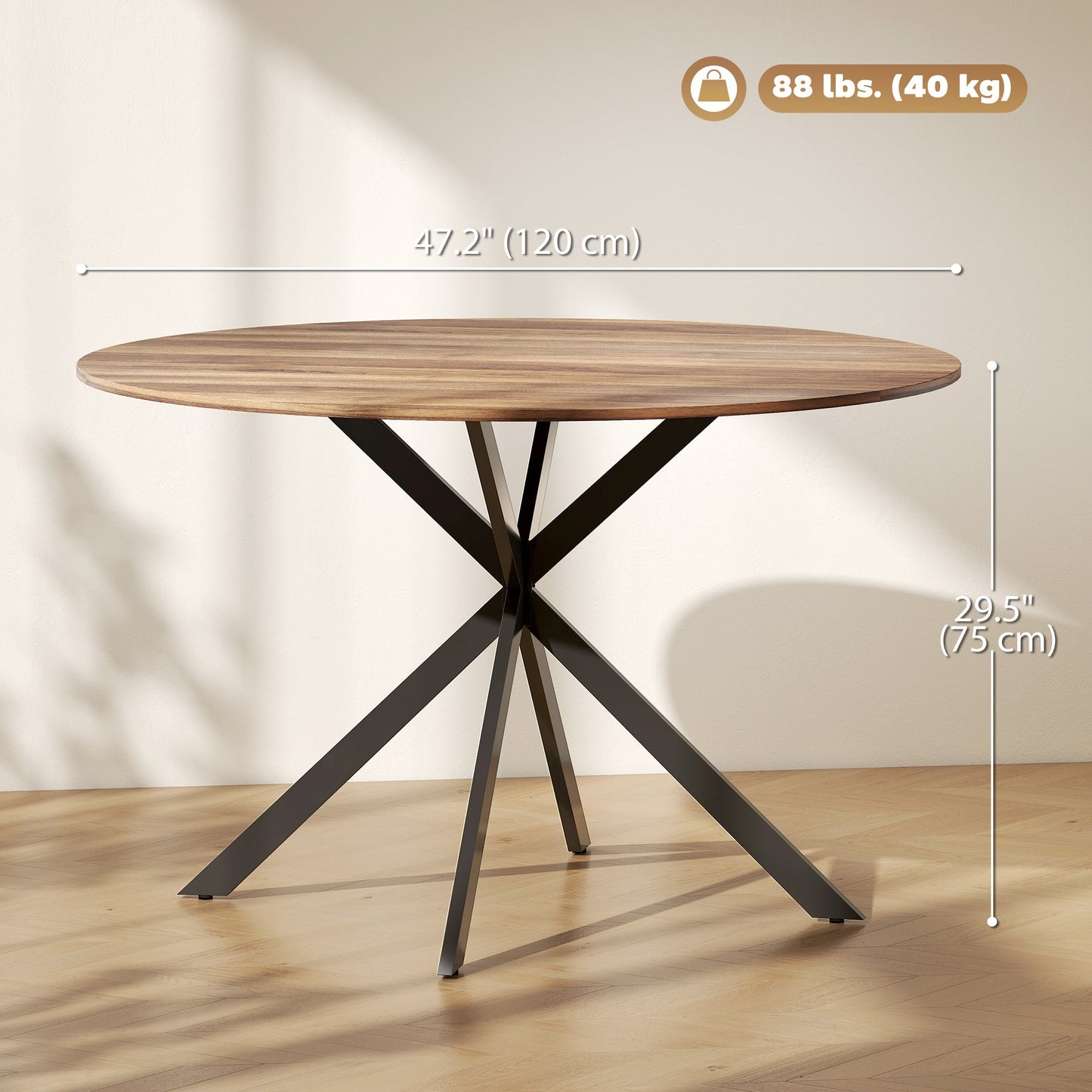 Amory 47" Round Industrial Dining Table with Steel Legs-Dark Brown/Black