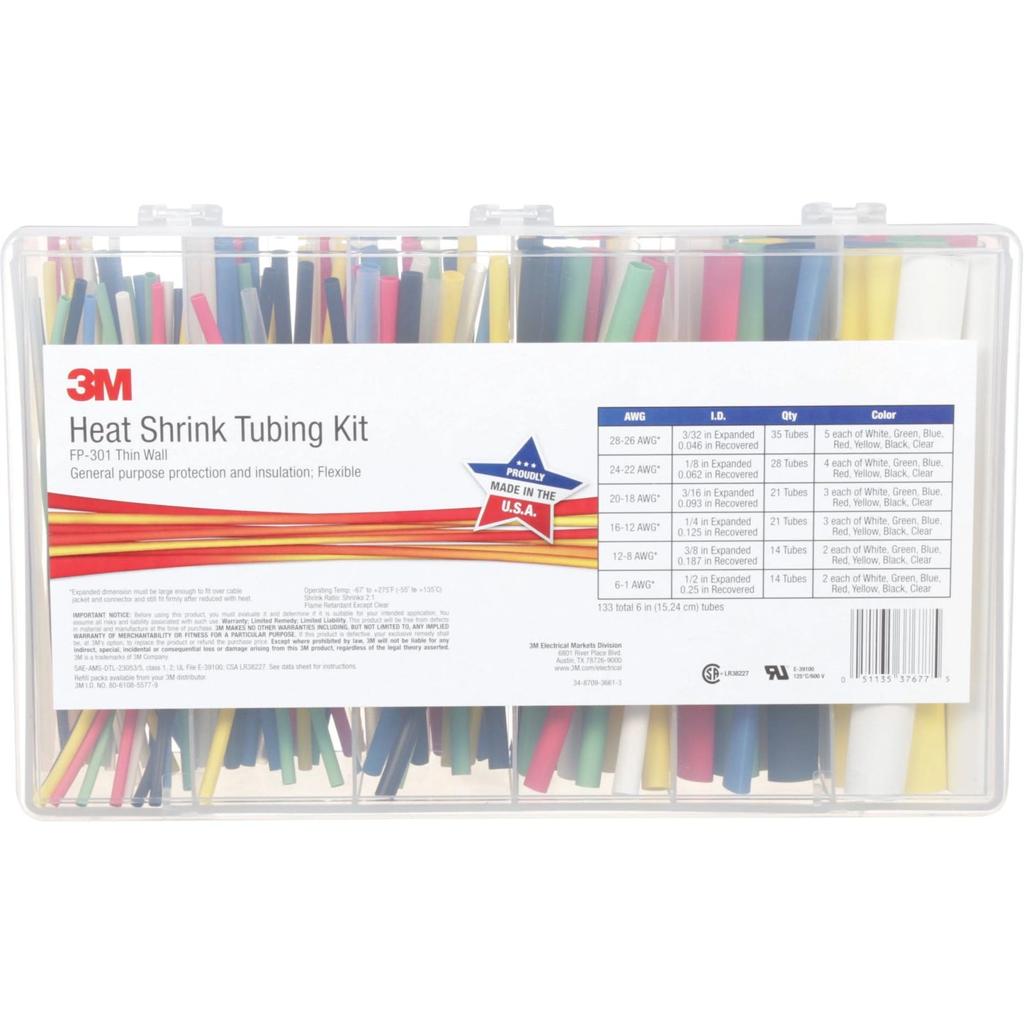 Heat Shrink Tubing, Thin Wall, 6", 0.5" (1.27cm) - 0.0938" (0.24cm)