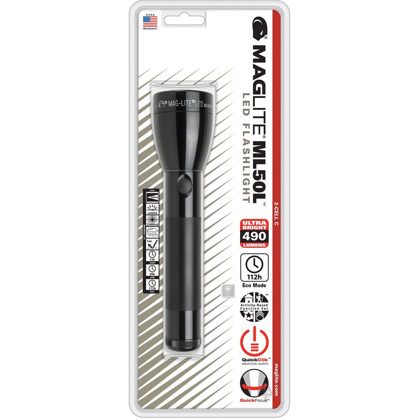 Flashlight, LED, 490 Lumens, C Batteries