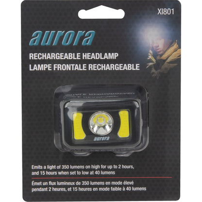 Headlamp, LED, 350 Lumens, 2 Hrs. Run Time, Rechargeable Batteries