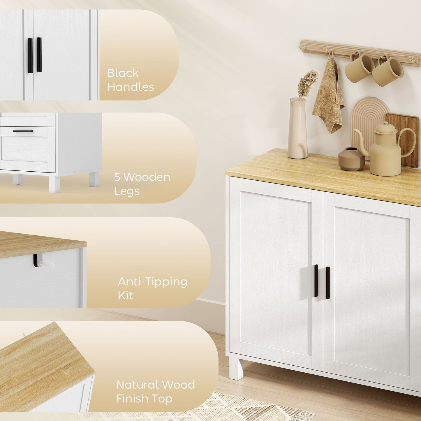 Vesper Modern Sideboard with 3 Drawers and Soft-Close Doors-White