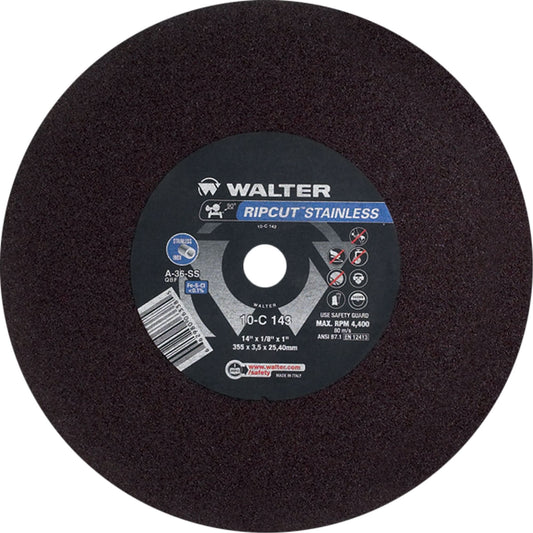 Ripcut™ Stainless Steel Cut-Off Wheel for Stationary Saws, 14" x 1/8", 1" Arbor, Type 1, Aluminum Oxide, 4400 RPM
