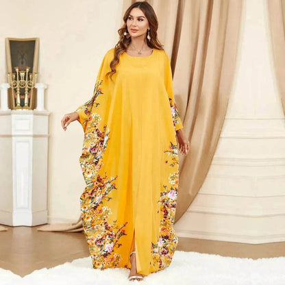 Yellow Bat Sleeve Plus Size Buba Abaya Middle East Women Dress