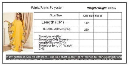 Yellow Bat Sleeve Plus Size Buba Abaya Middle East Women Dress