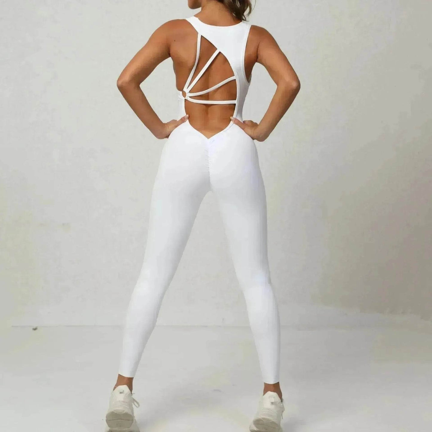 Yoga Jumpsuit V-shaped Back Design Sleeveless Fitness Running Sportswear Stretch.