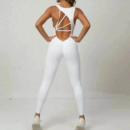 Yoga Jumpsuit V-shaped Back Design Sleeveless Fitness Running Sportswear Stretch.