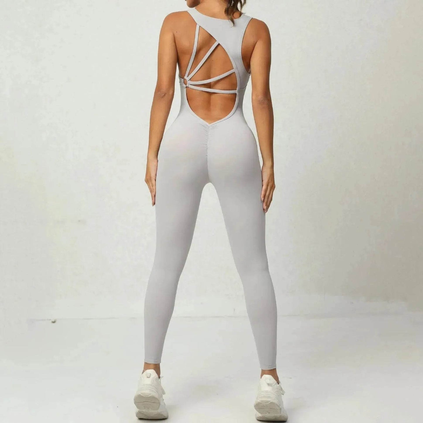 Yoga Jumpsuit V-shaped Back Design Sleeveless Fitness Running Sportswear Stretch.