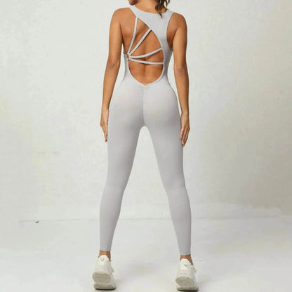 Yoga Jumpsuit V-shaped Back Design Sleeveless Fitness Running Sportswear Stretch.