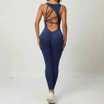 Yoga Jumpsuit V-shaped Back Design Sleeveless Fitness Running Sportswear Stretch.