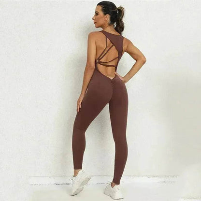 Yoga Jumpsuit V-shaped Back Design Sleeveless Fitness Running Sportswear Stretch.