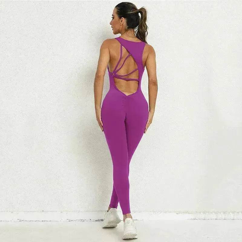 Yoga Jumpsuit V-shaped Back Design Sleeveless Fitness Running Sportswear Stretch.