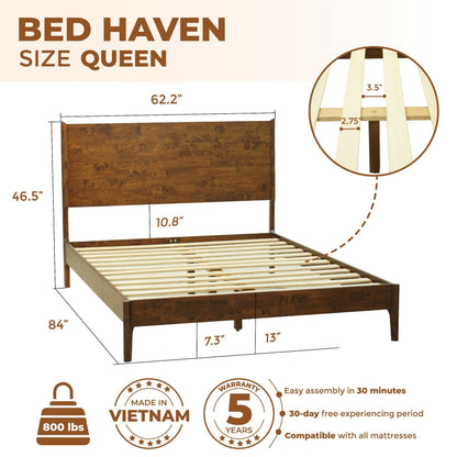Acacia Haven Deluxe Wood Platform Bed Frame for Ultimate Comfort and Style